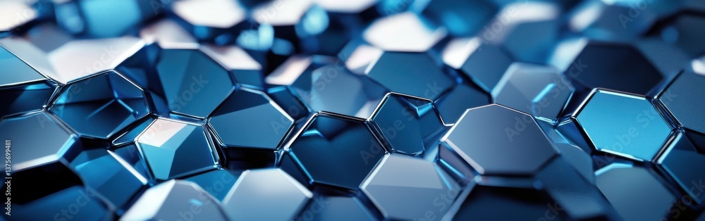 Fototapete Abstract luminous background featuring futuristic geometric patterns in shades of blue, creating a sense of depth and crystalline texture.