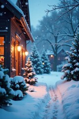 delicate snowflake patterns surrounding a festive winter scene, cold, winter, holiday