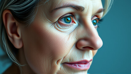 Portrait of a middle-aged woman. Facial wrinkles are pronounced