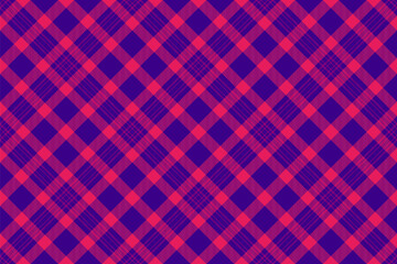 Vibrant diagonal plaid pattern in bold pink and purple. Perfect for textile design, website backgrounds, or fashion projects.