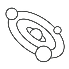 Planetary system with black hole thin line icon, cosmos concept. Vector graphics. Black star with planets orbit sign on white background, outline style icon for mobile or web design.