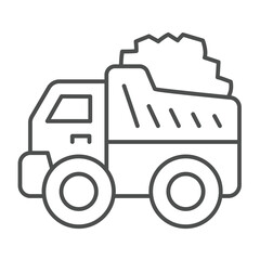 Coal truck vehicle thin line icon, climate change concept. Vector graphics. Coal mining transport sign on white background, outline style icon for mobile or web design.