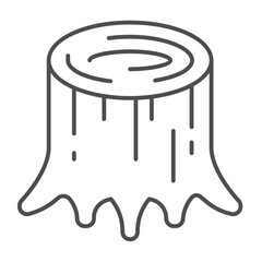 Stump of tree thin line icon, climate change concept. Vector graphics. Forest tree stump, wood cutting sign on white background, outline style icon for mobile or web design.