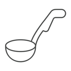 Metal scoop thin line icon, culinary concept. Vector graphics. Cooking tool for bowling water sign on white background, outline style icon for mobile or web design.