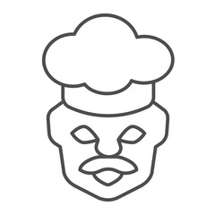 Chef cooker face thin line icon, culinary cooking concept. Vector graphics. Cook head with mustache and hat sign on white background, outline style icon for mobile or web design.
