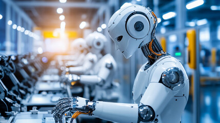 Fototapeta premium Robotics and AI are becoming essential tools for enhancing productivity in industrial sectors.