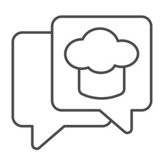 Chef hat in popup window thin line icon, culinary cooking concept. Vector graphics. Cooker man cap with bubbles sign on white background, outline style icon for mobile or web design.