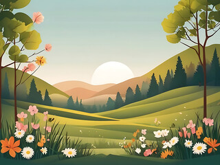Trendy Flat Nature Landscape Illustration