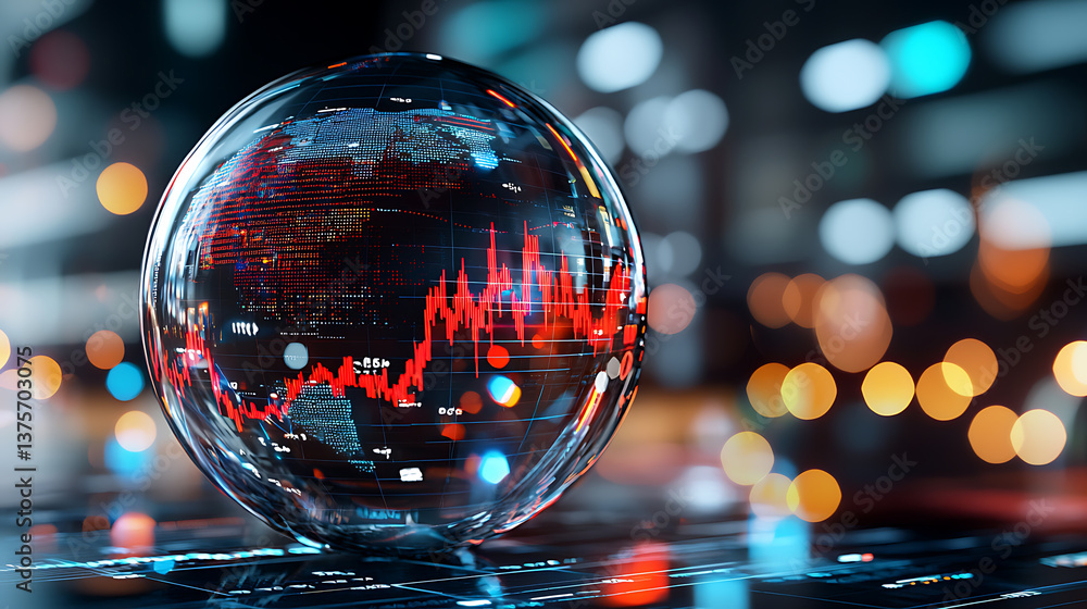 Poster global financial trends visualization modern office data graphics digital environment close-up view 