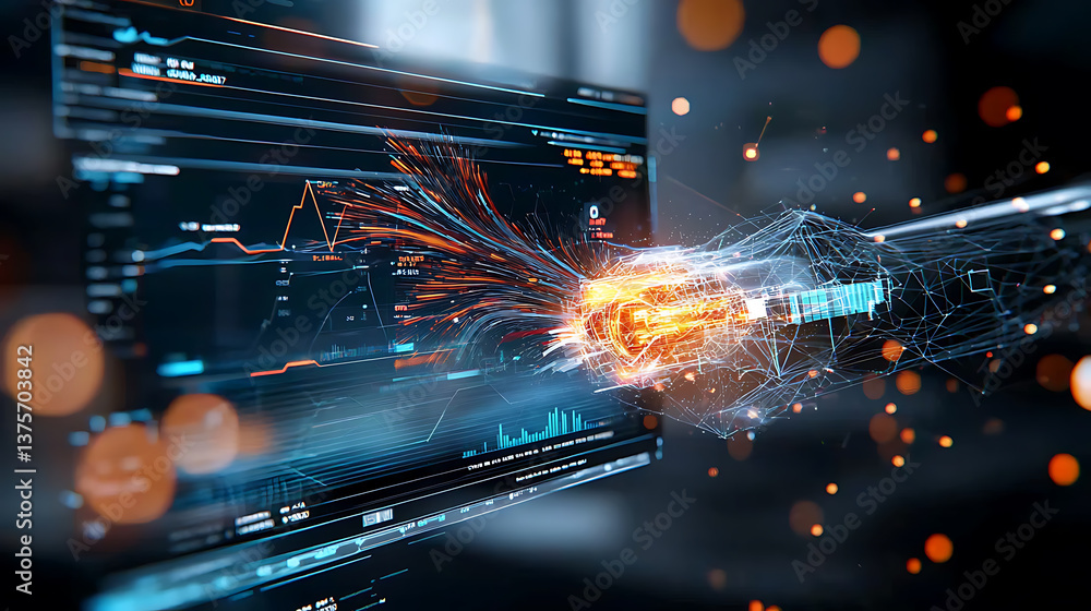 Poster dynamic digital interface visualizing data flow technology sector infographic display futuristic set