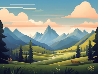 Whimsical Cartoon Mountain Background Illustration