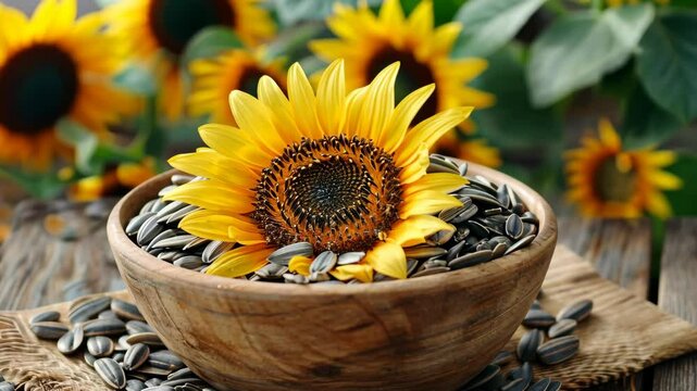 sunflower in bowl with seeds