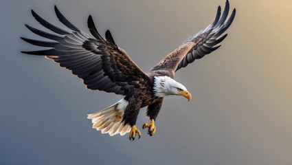 Fototapeta premium Majestic Bald Eagle in Flight,Wings Spread Wide