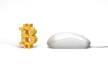 ビットコインマークの形にしたチーズに近づくマウス