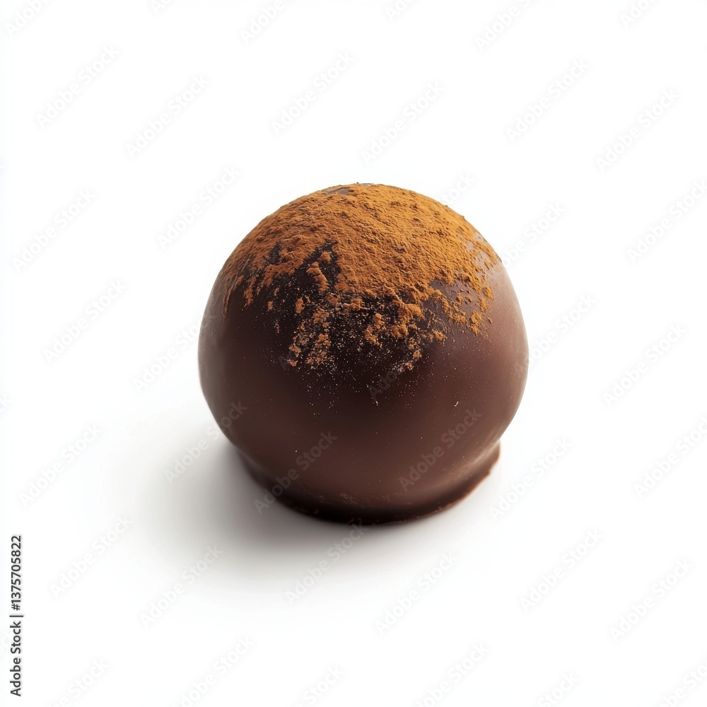 Poster single dark chocolate truffle with cocoa dusting isolated on white background - delicious dessert sw