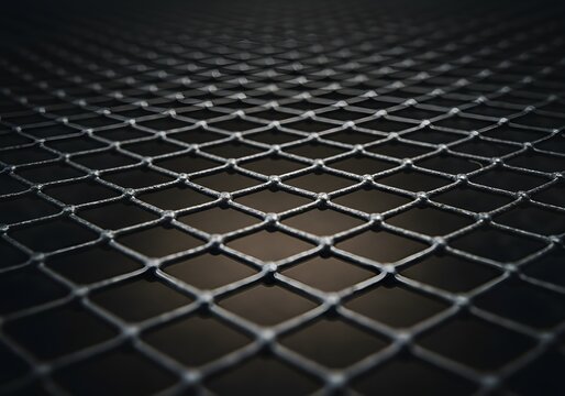 Close-up of Dark Textured Mesh Netting, Geometric Pattern, Abstract Background.