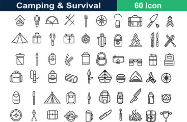 Fototapeta premium Camping and Survival Line art Icon