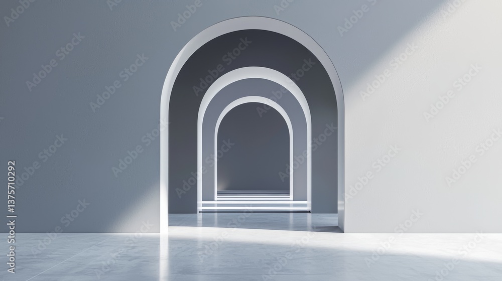 Poster elegant interior featuring multiple arches with soft light illuminating the space.