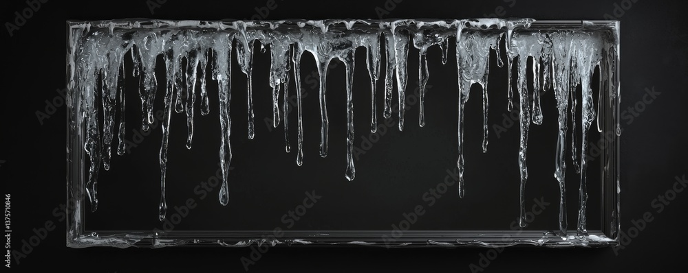 Poster fresh ice dripping from a sleek glass surface, creating a refreshing and cool effect.