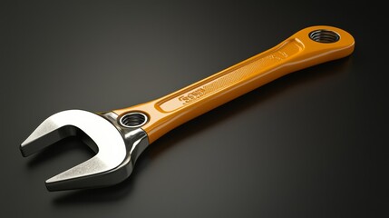 Obraz premium Detailed 3D rendering of a bright yellow adjustable wrench tool for mechanical work and repair tasks