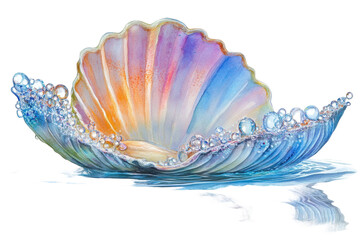 Fototapeta premium Stunning Seashell with Vibrant Colors and Delicate Pearls, Captivating Artistry on Textured Surface, Nature's Beauty in Marine Theme