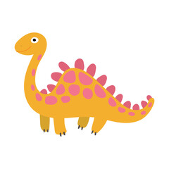 Bright yellow dinosaur with bumpy pink spots and a long curved tail, ideal for storybooks, cartoon art, and cheerful dino-themed stationery.
