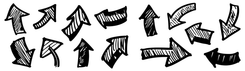 Set of Hand-Sketched Black Grunge Arrows – High-Quality Vector for Various Designs