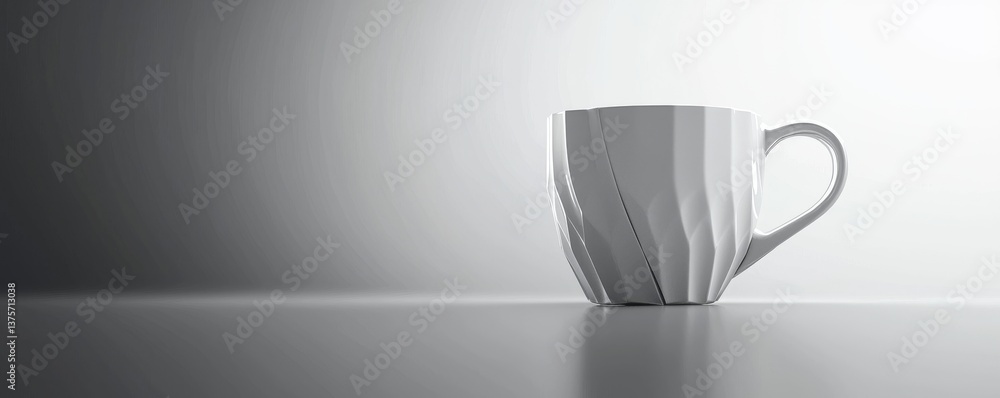 Poster minimalistic white mug placed on a smooth surface against a soft gray backdrop.