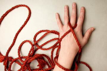 Creative knotting with natural jute rope for shibari and artistic bondage