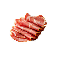 Obraz premium A stack of thinly sliced cured meat with a rich red color and delicate marbling.