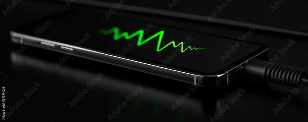 Poster modern smartphone with audio waveform on screen, showcasing sound analysis features.