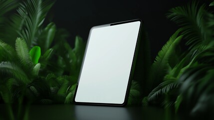 digital tablet mockup placed amidst lush green foliage s