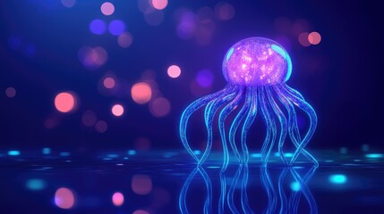Naklejka premium Abstract jellyfish with vibrant neon light against dark background