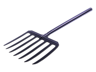 Sleek black garden fork isolated on white.  A symbol of hard work, cultivation, and growth. Perfect for agriculture, gardening, landscaping, or tool imagery. Minimalist style.