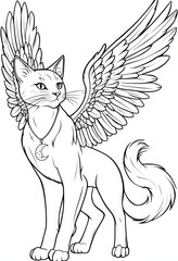 Winged Cat Coloring Page