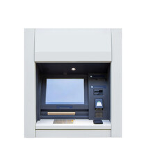 Isolated white ATM close-up front view