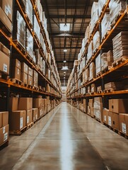 Fototapeta premium Warehouse aisle, full of boxes