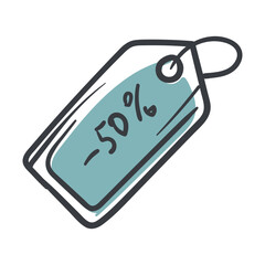 Discount coupon. Sale label. Shopping and purchases. Hand-drawn vector illustration isolated on white background. Image for icon, print, banner