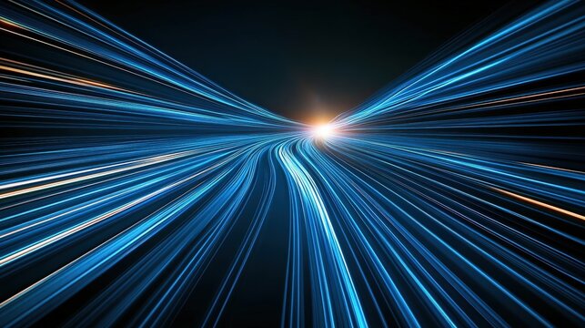 An incredible display of dynamic blue light trails converging in a burst, symbolizing movement, energy, and the constant flow of ideas in a modern artistic style.