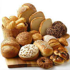 food on desk including Baguettes, wholemeal breads, white breads, sandwich breads,