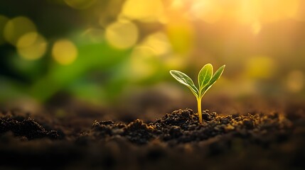 A delicate green sprout emerging from the soil