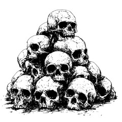 Mortality's Pile: A stark artistic rendering of skulls stacked together, portraying themes of death and mortality in striking detail.