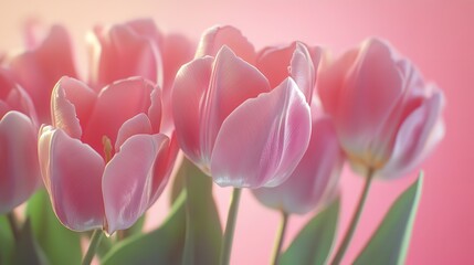 Fototapeta premium Elegant pink tulip bouquet on pastel pink background for valentine s day and special occasions