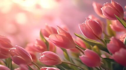 Fototapeta premium Elegant pink tulip bouquet on pastel pink background for valentine s day and special occasions