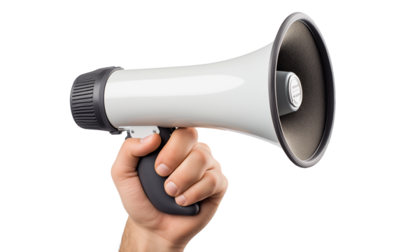 megaphone clipping path included，Hand Holding Megaphone PNG Transparent Background, Ideal for Communication and Design Elements
