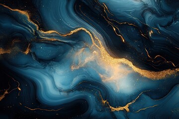 Obraz premium Abstract swirling blue and gold pattern with a cosmic feel.