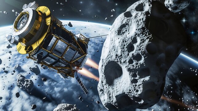 A mining operation extracting resources from an asteroid belt, space mining, resource utilization, economic opportunity, scientific concept,