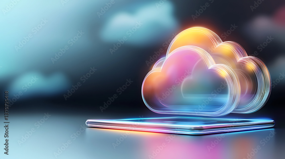 Poster cloud data storage technology digital environment graphic design futuristic view conceptual visualiz