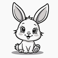 Obraz premium Cute cartoon rabbit smiling in a simple vector style 