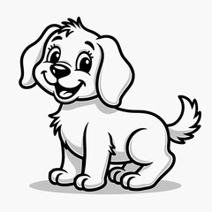 Cute cartoon puppy smiling with joyful expression on white background  